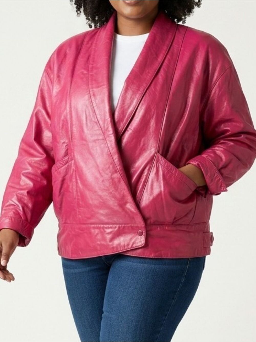 Hot Fushia Pink 90s Style Leather Jacket